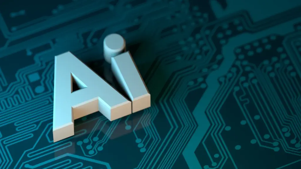 DI technologijų koncepcija su procesoriaus mikroschema ant šiuolaikinės kompiuterio plokštės.