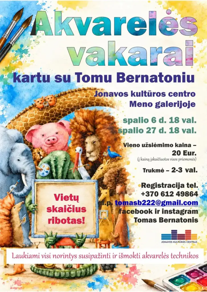 Akvarelės vakaras su T. Bernatoniu Jonavoje – spalio 6-ąją: ką svarbu žinoti
